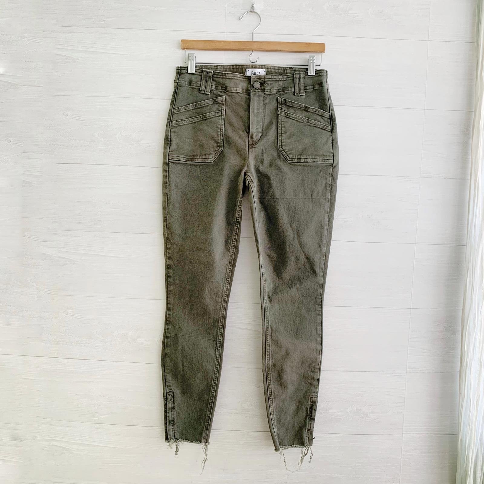 Paige - Vintage Forest Green Night Hoxton Ankle cut-off zip hem jeans, sz 29