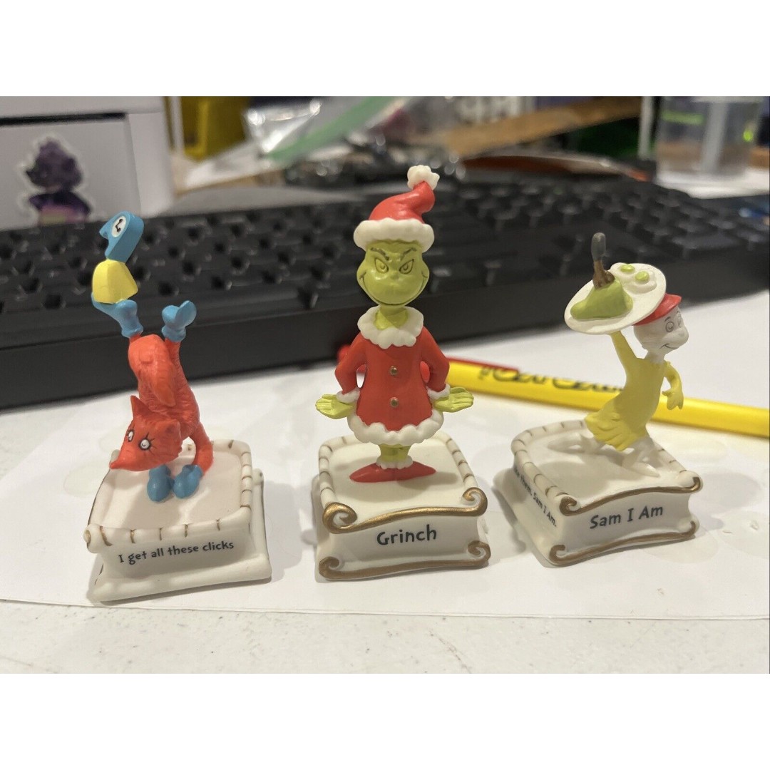 Lenox Grinch Dr. Seuss A Season Of Seuss 3 Piece thimble Set Mint In Box COA