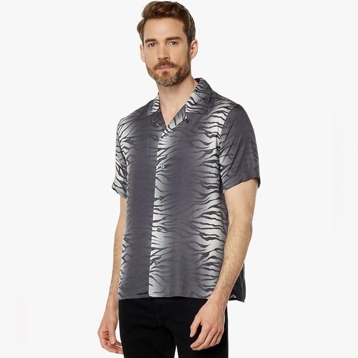 John Varvatos Danny zebra camp shirt Size Large NWT Button Down Short Sleeves
