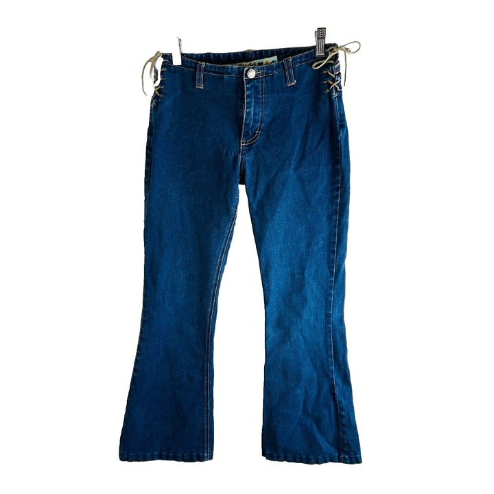 Vintage Y2K MUDD Juniors 7 Lace Up Mid Rise Flare Jeans Hip Hop Grunge