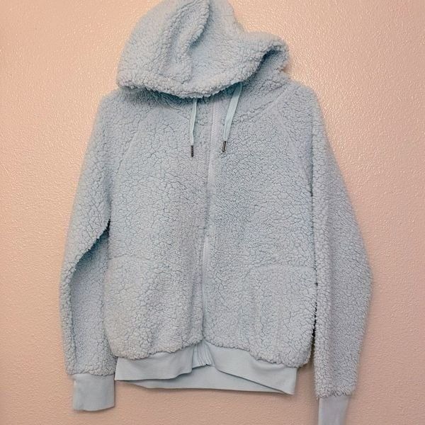 Z by Zella light blue faux Sherpa shearling Aura teddy full zip hoodie jacket -M