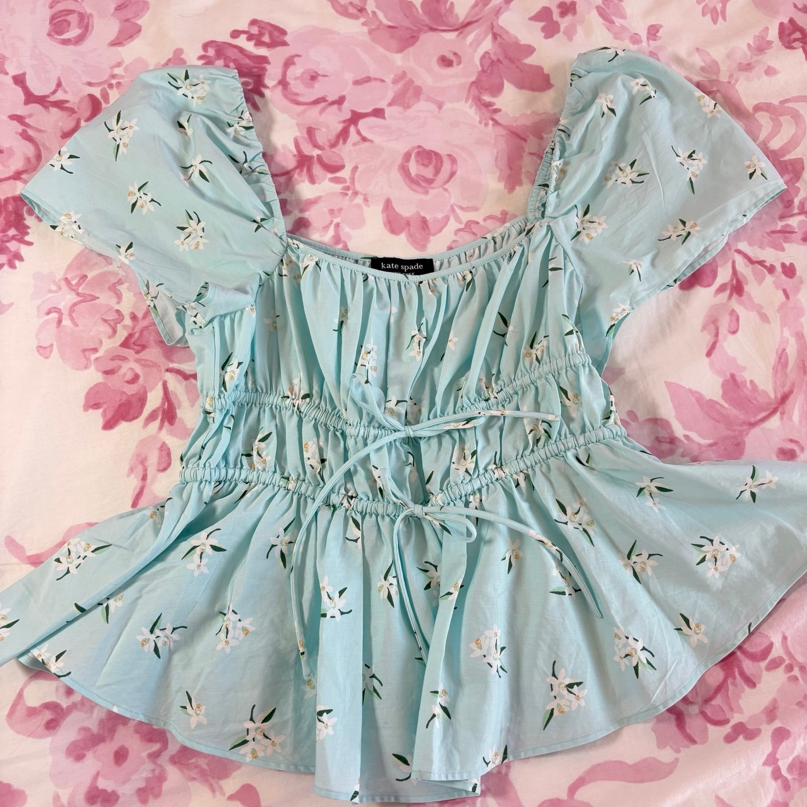 Kate Spade light blue floral peplum blouse