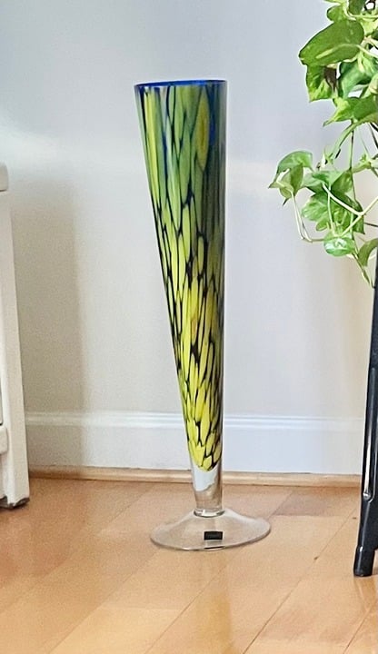 TALL 28” Makora Handcrafted Glass Footed Vase Handblown in Poland