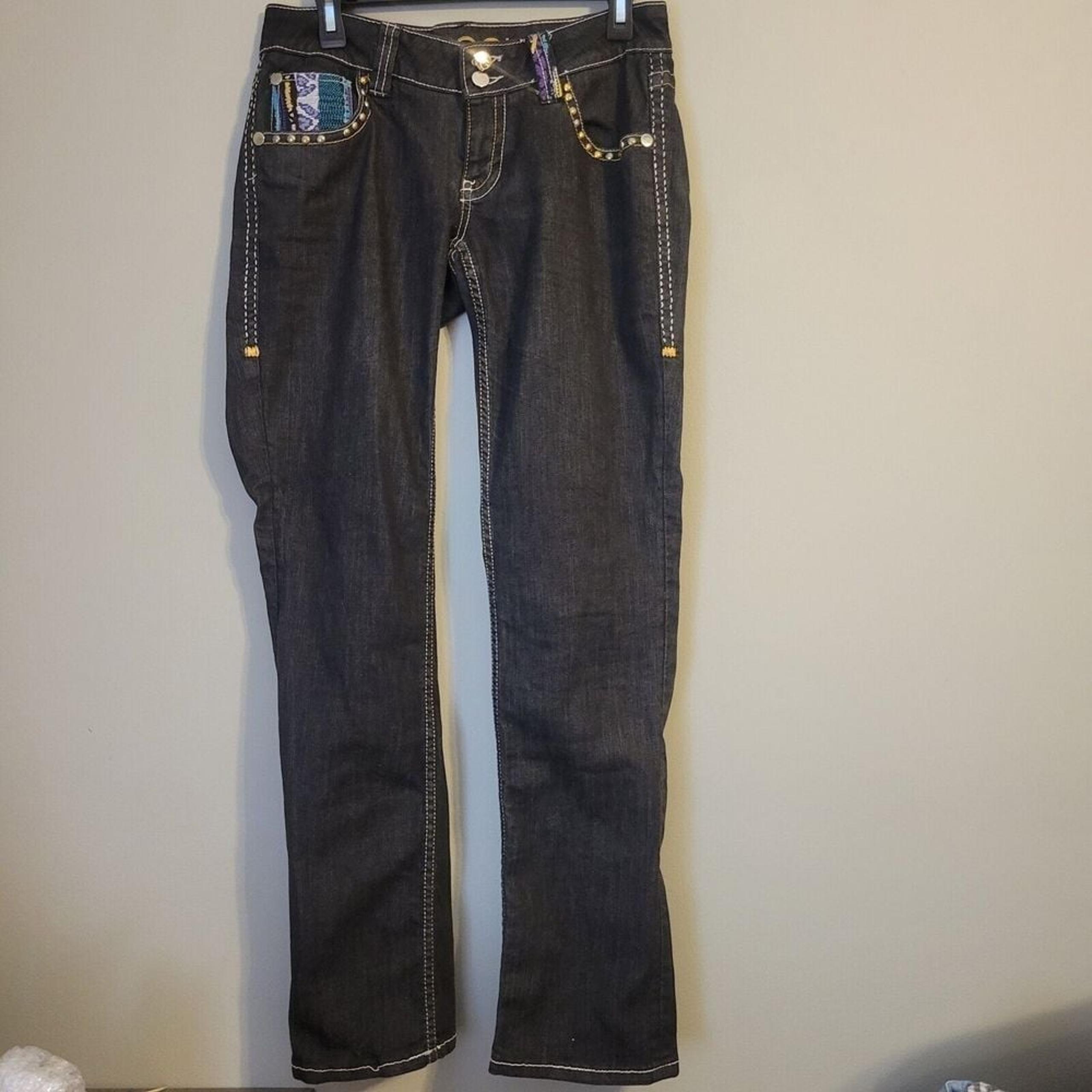 Coogi Jeans Womens 9/10 Black Authentic Sexy Denim Straight Leg  Embroidered Y2K