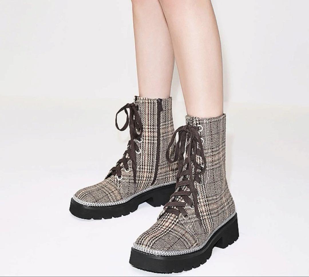 Charles & Keith Chain Trim Lace-Up Ankle Boots