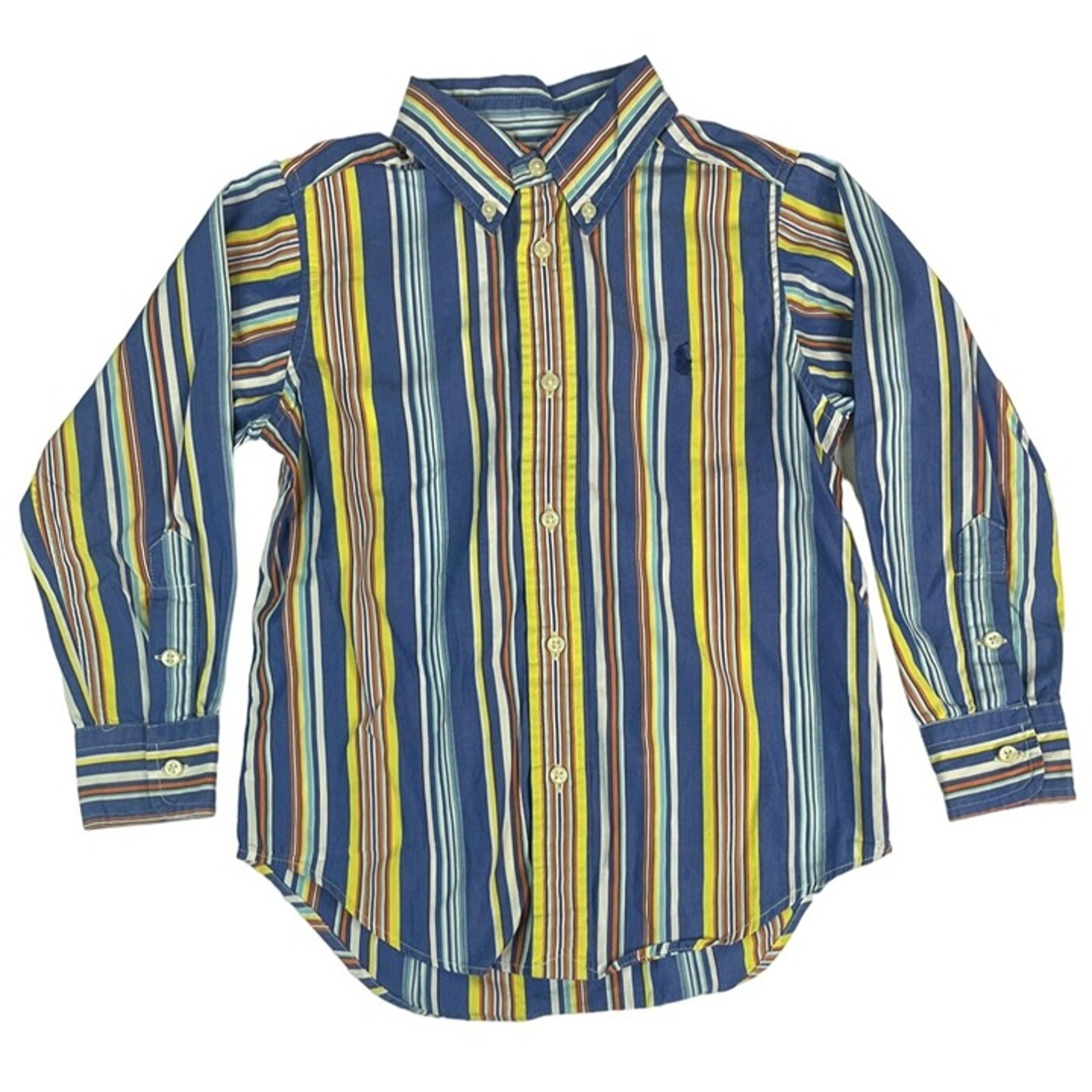 Boy's Button Down Shirt Striped 4T Blue Yellow Orange White 100% Co - Ralph Lauren