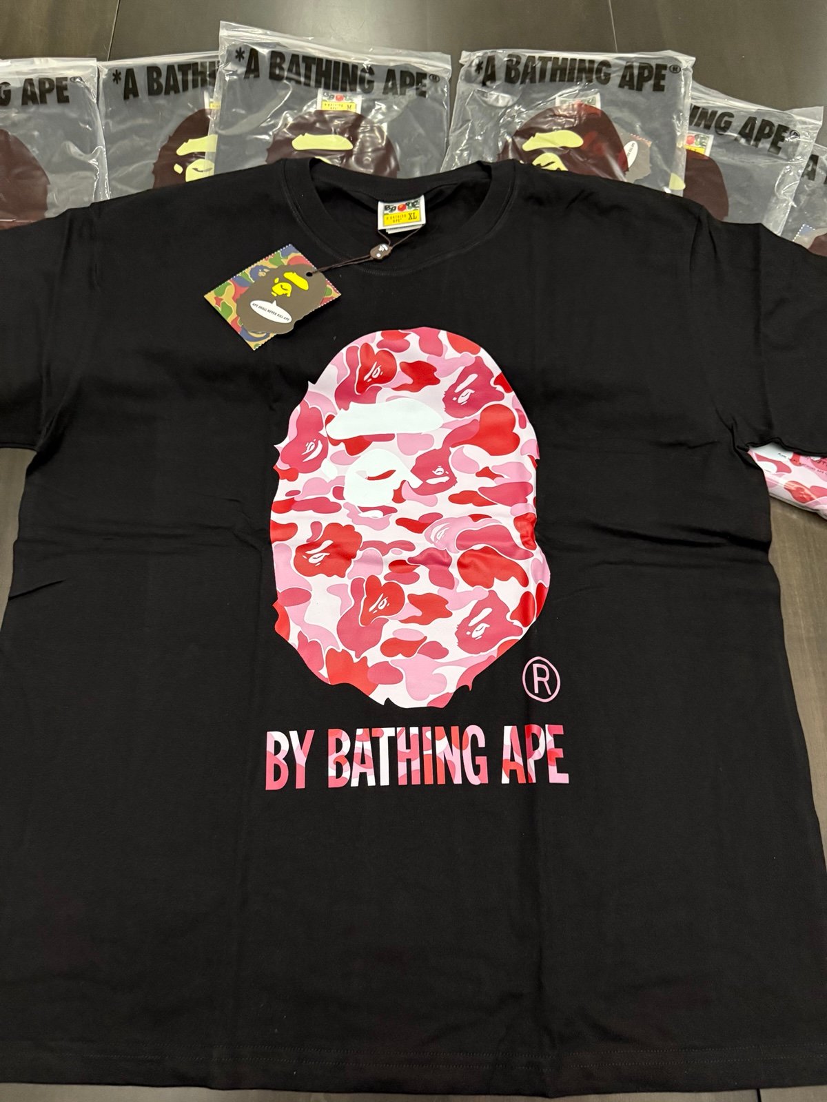 BAPE Pink Camo Ape Head Tee – Black
