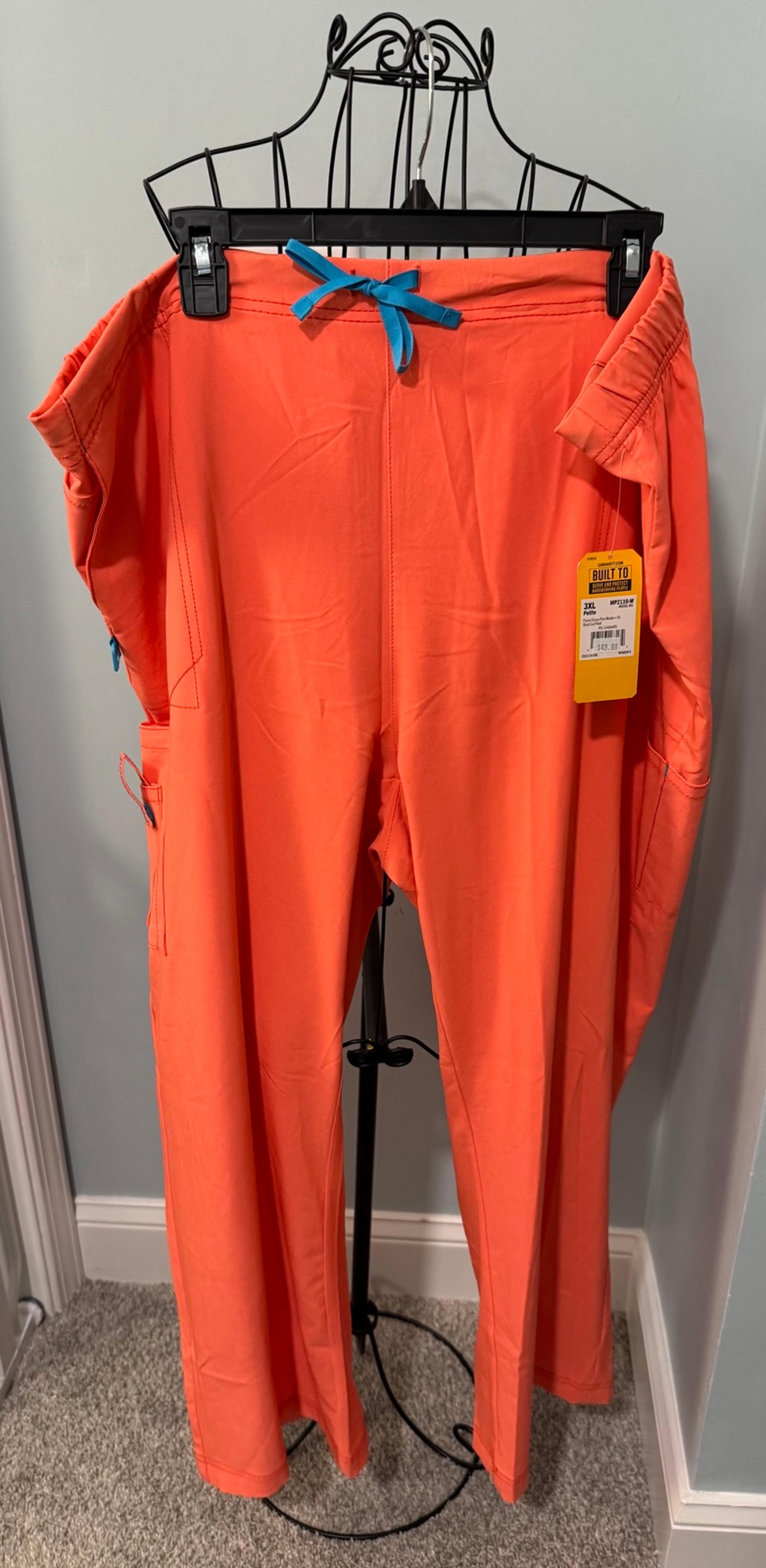NEW Carhartt Women’s Scrub Pants Coral Orange 3XP 3X 3XL Petite boot cut bottoms
