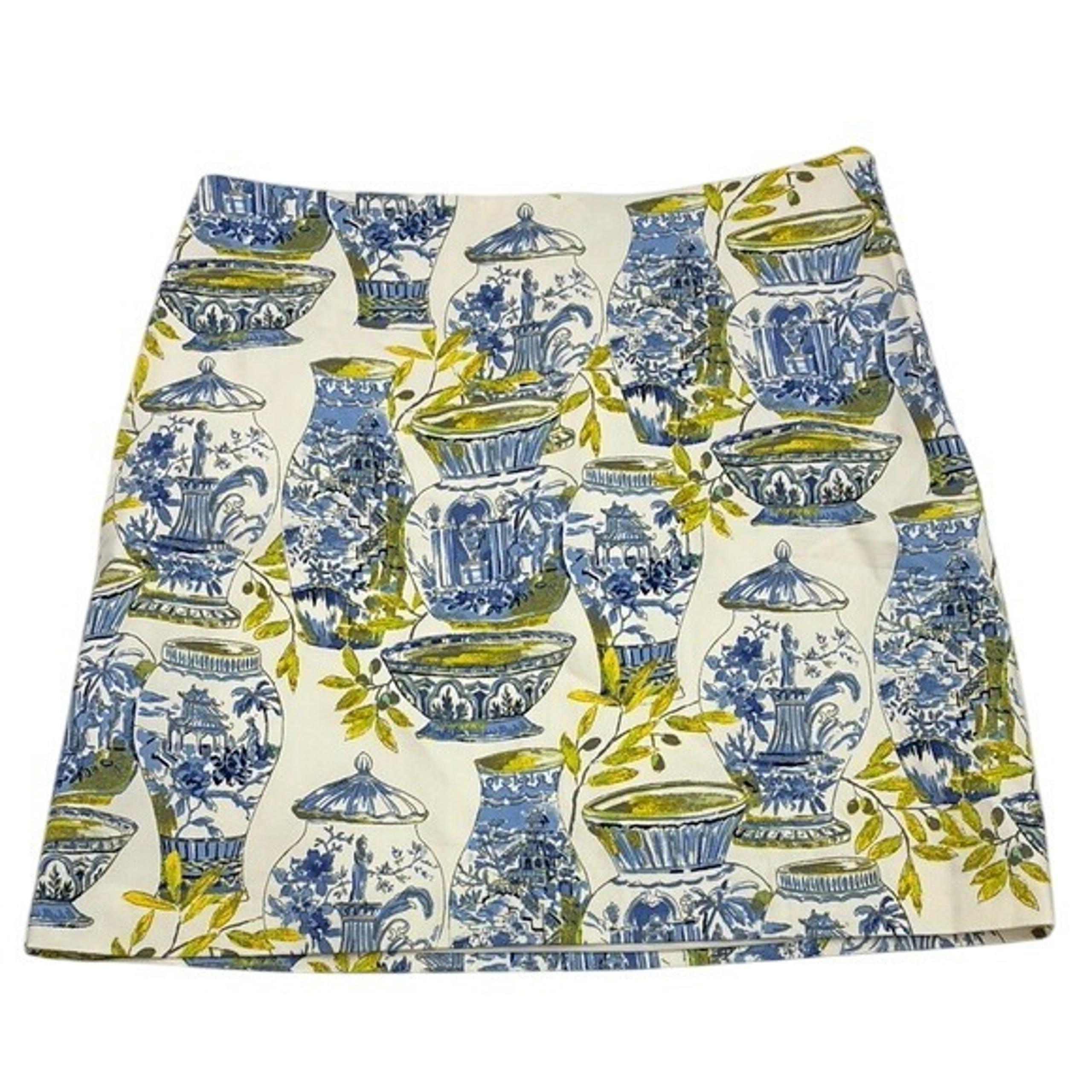 A-Line Skirt Womens Size 12 Blue White Chinoiserie Vase Print Floral - Talbots
