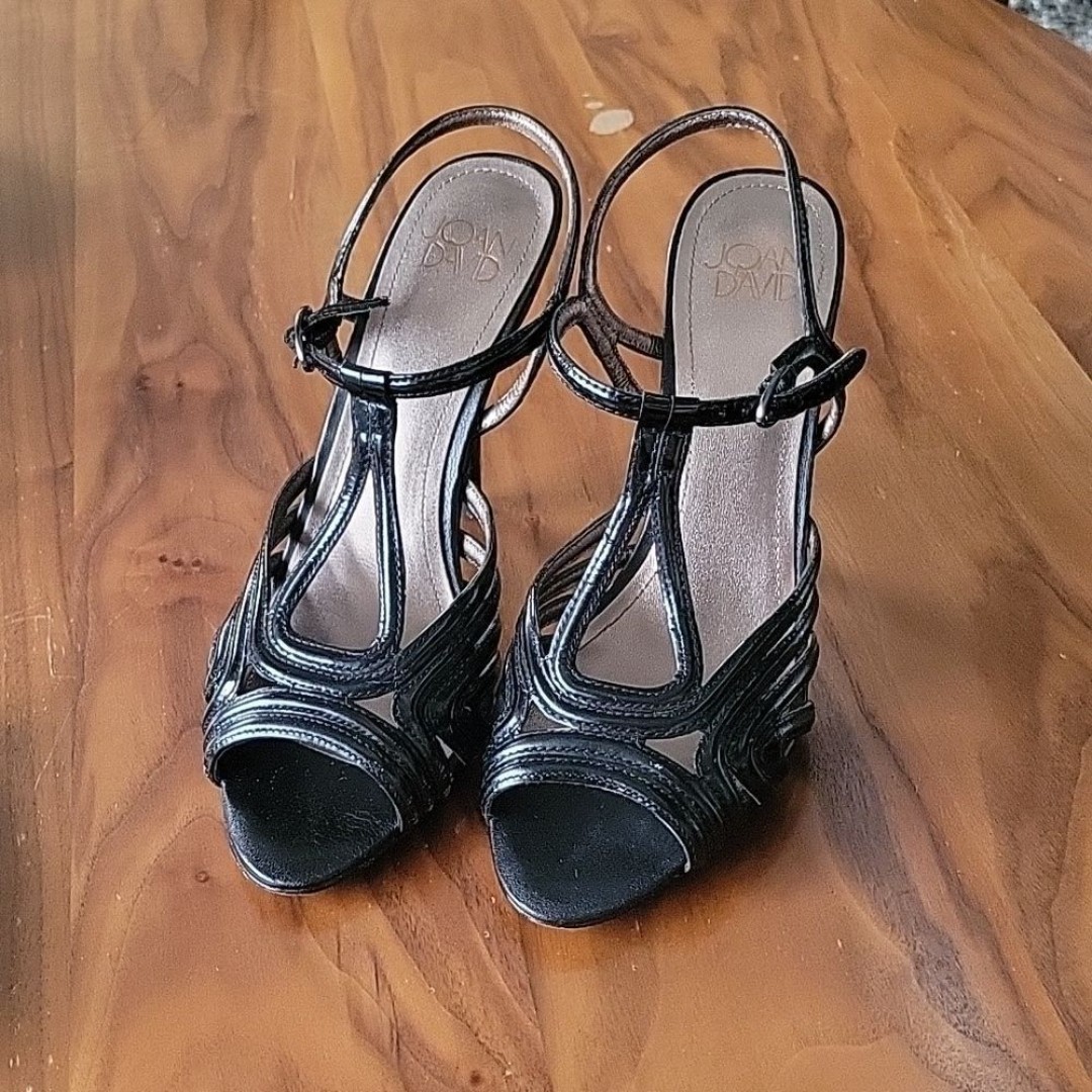 Joan David Patent Leather Strappy Peep Toe Y2k Stiletto Heel Sandal Retro 6.5
