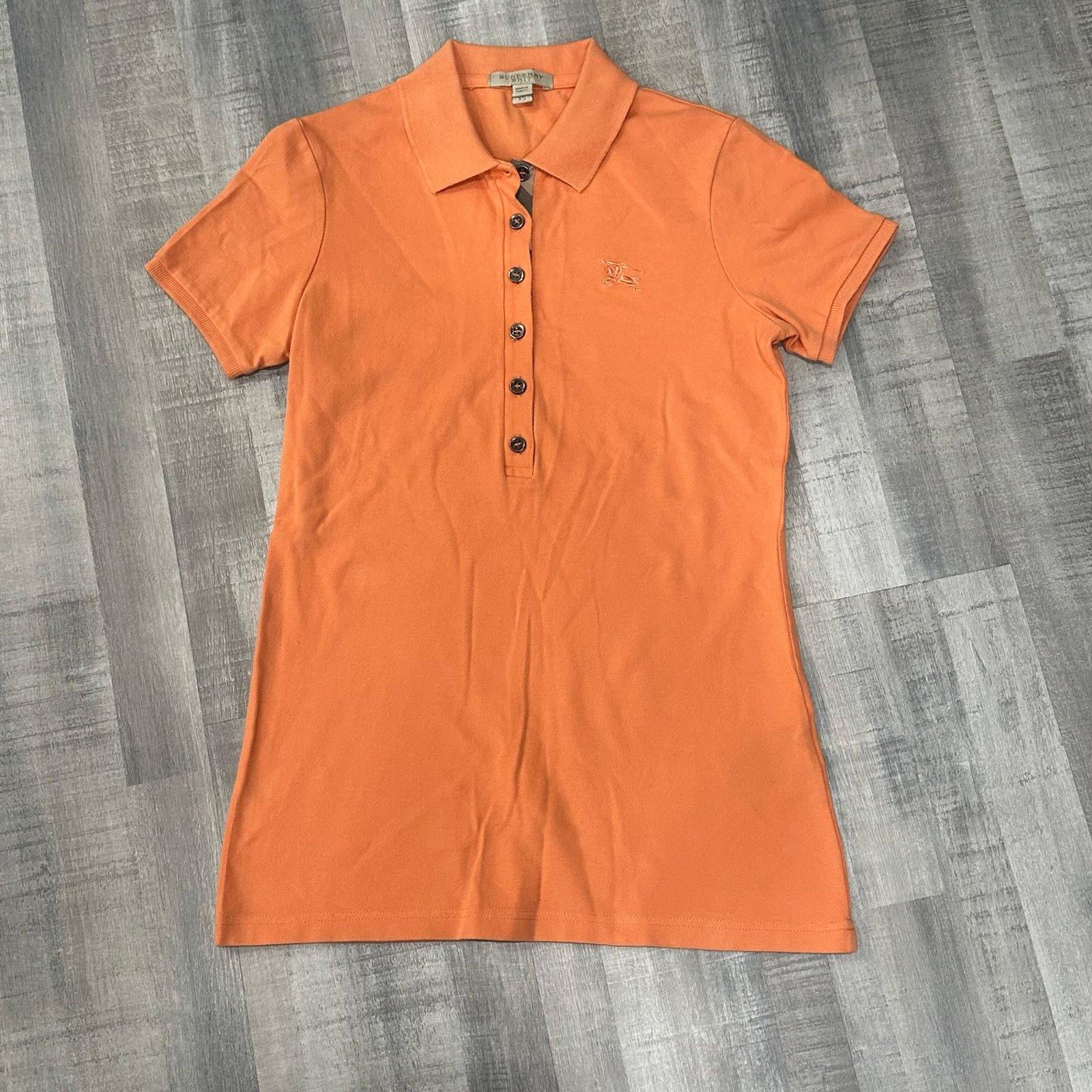 Burberry Brit Women's Orange Polo Shirt with Button Placket XS 98% Cotton NWOT