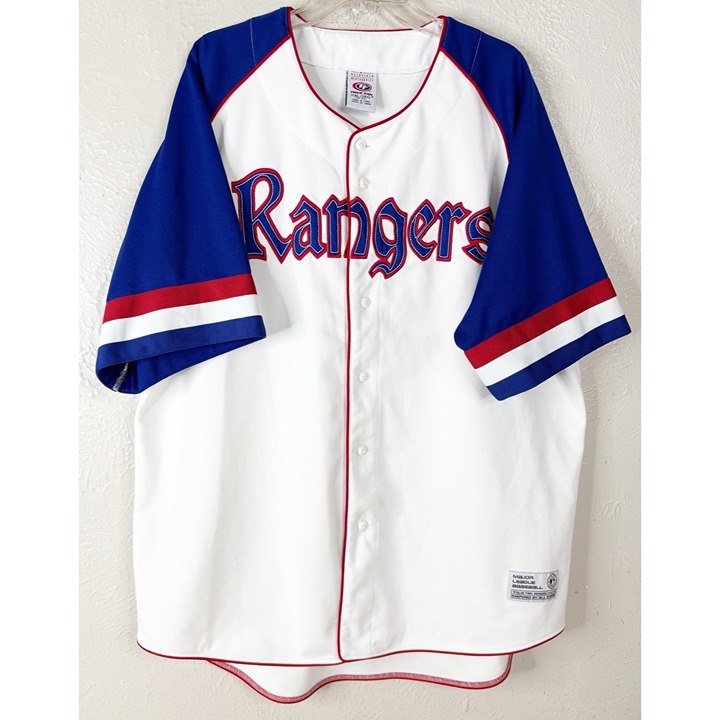 True Fan Texas Rangers Men XXL White Full Button Medium Weight Poly Jersey EUC