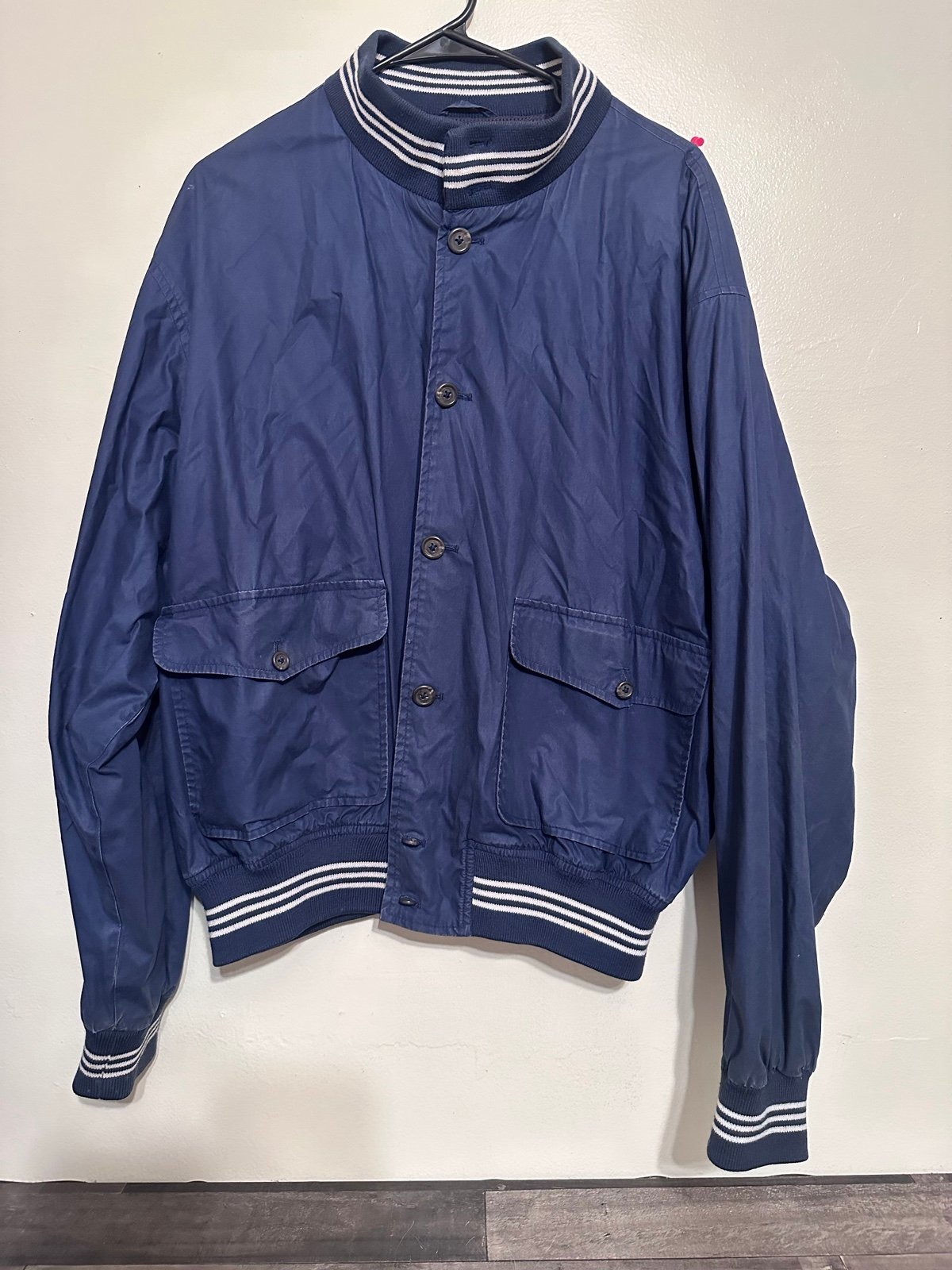 Vintage Polo Ralph Lauren Stadium Varsity Bomber Jacket XL Button Up Blue Stripe
