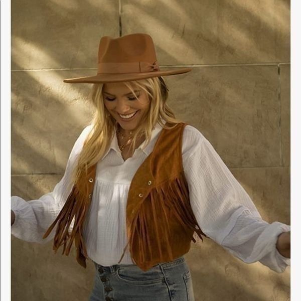 NEW Coffee 70s Hippie Style Fringed Suede Vest