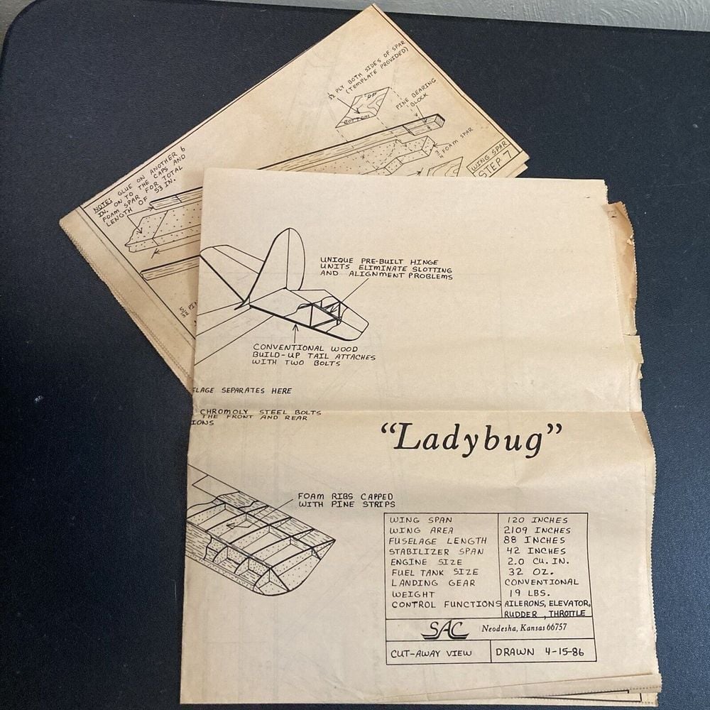 SAC Ladybug Model Airplane Instructions Giant Fold Out 1986 Vtg Ephemera Poster
