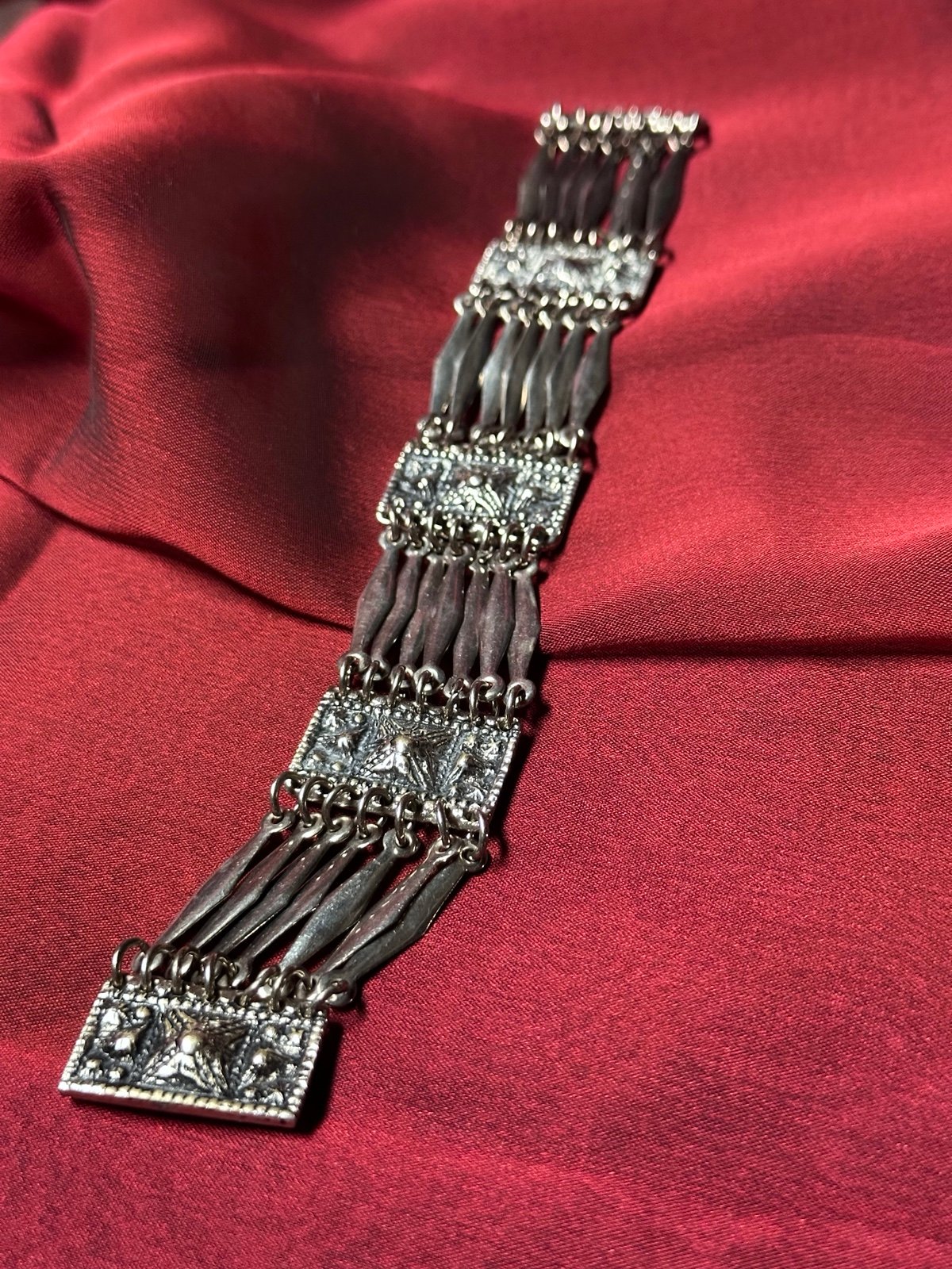 Vintage ALPACA Silver ETRUSCAN Multi Bar-Link Hecho en MEXICO Bracelet