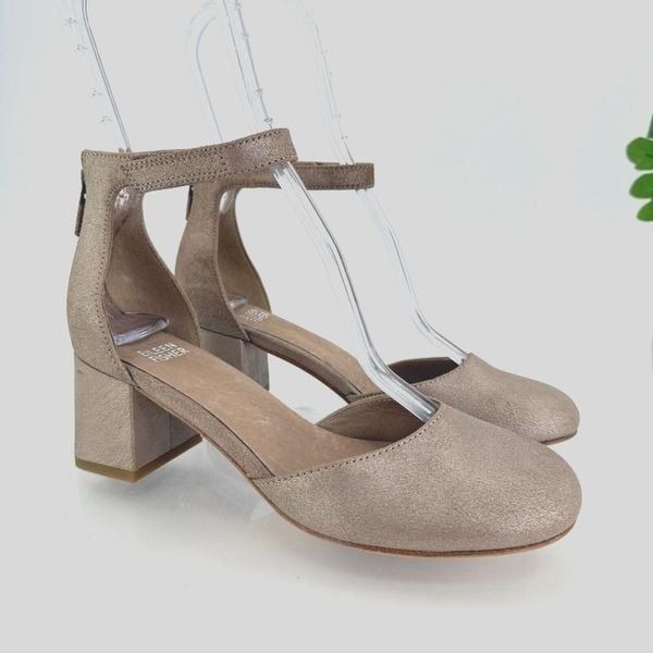 Eileen Fisher Indi Metallic Ankle Strap Pumps Suede Bronze Leather Size 6.5