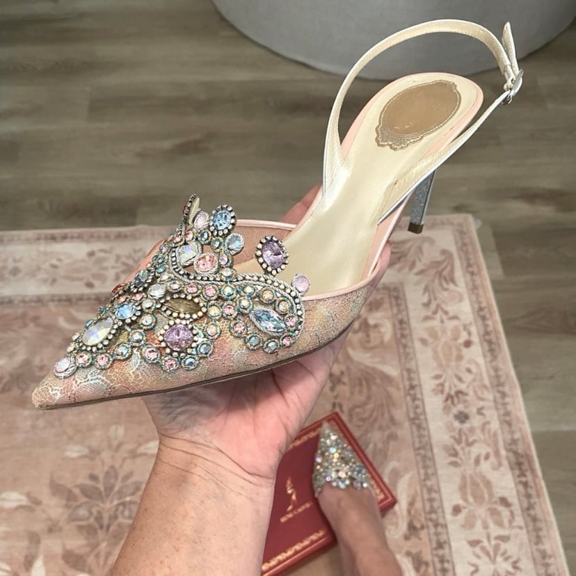 Rene Caovilla • “Veneziana” Rainbow Lace Sling Back Heels