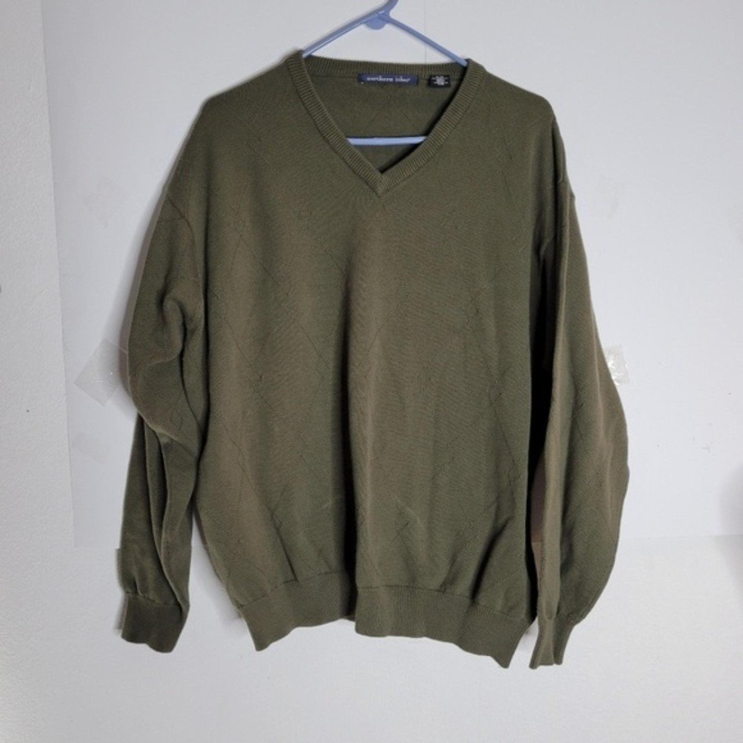 Mens Northern Isle V neck Cotton Sweater Size Xl Olive Green - Northern Isles