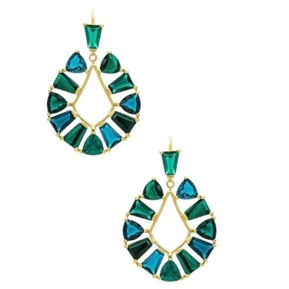 Kendra Scott Blair Statement Earrings Gold Green Mix NWT 175 KS Pouch!