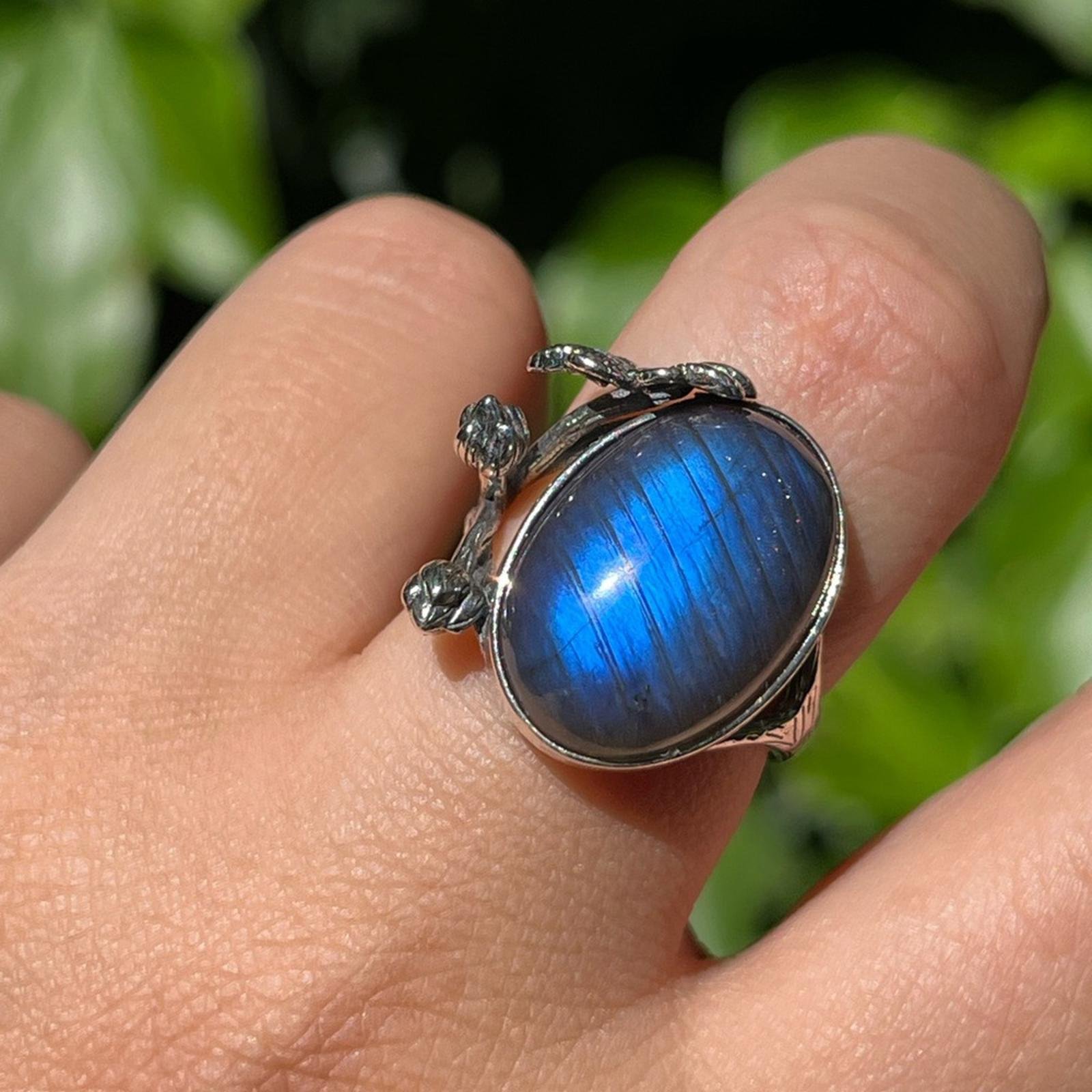 Sterling silver adjustable flashy labradorite‎ ring