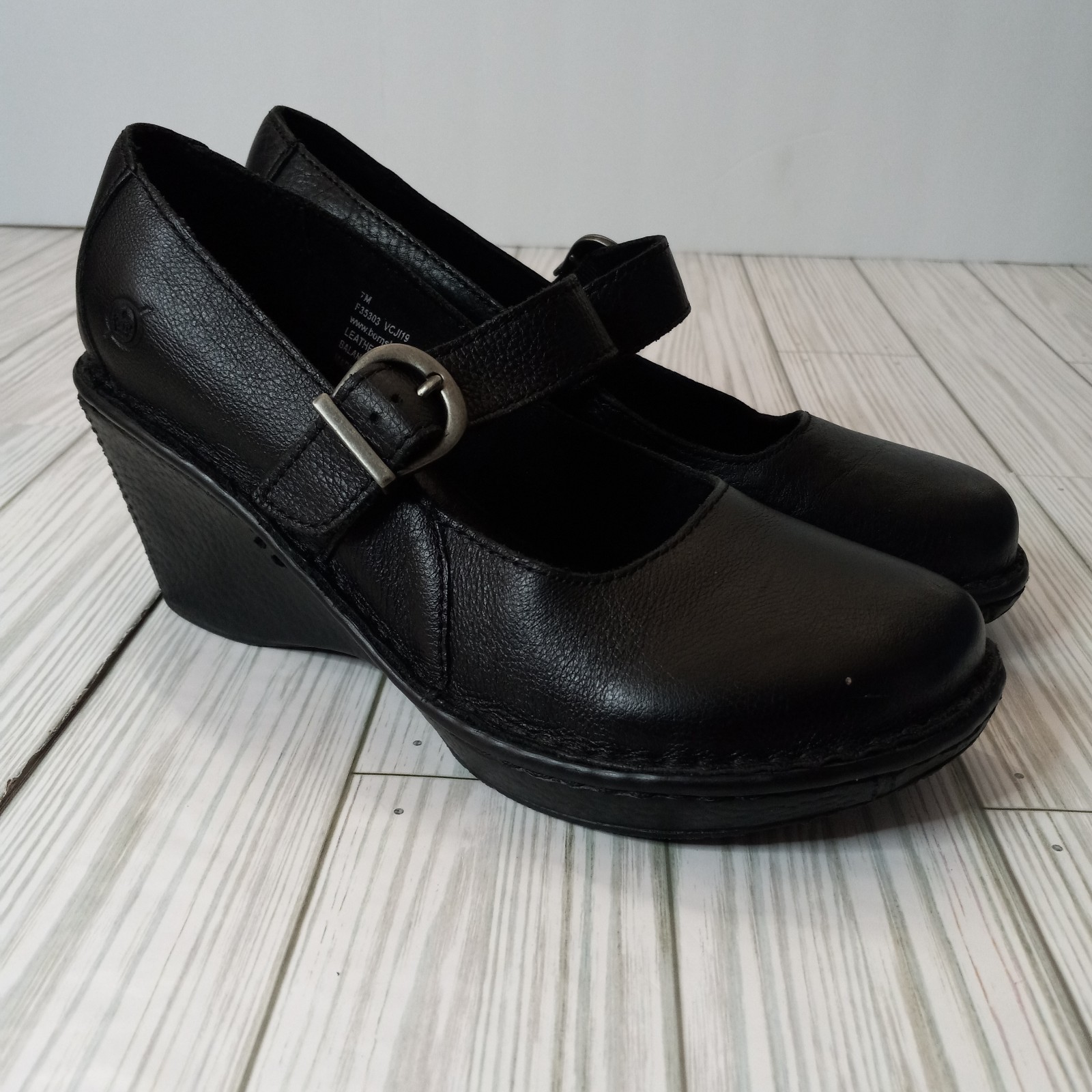 Born Black Leather MaryJane Wedges