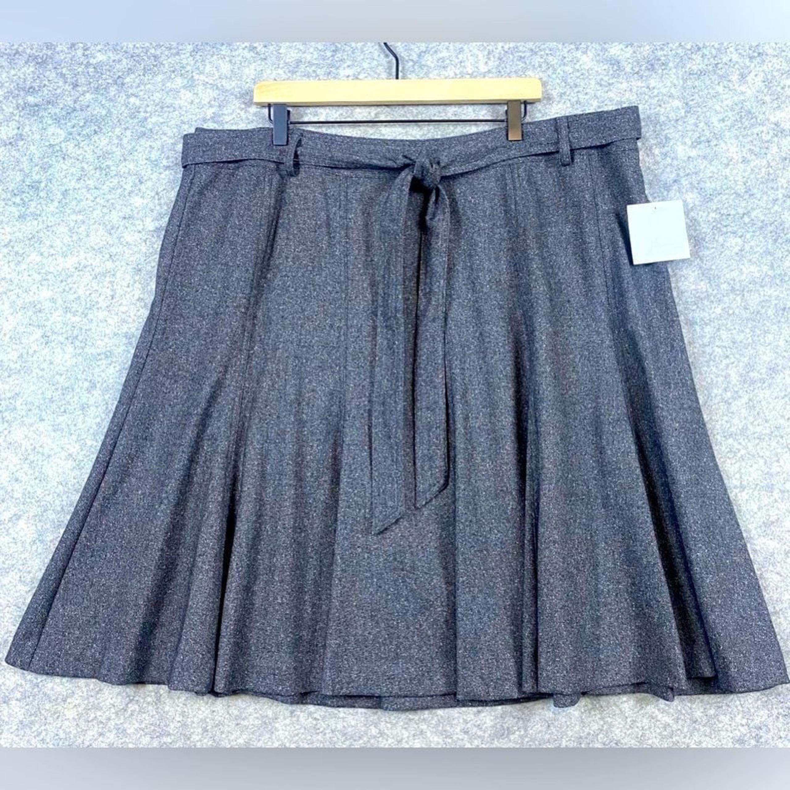 JH Collectibles NEW NWT Pleated Skirt Size 20W Gray Tweed Look Tie Belt A-Line