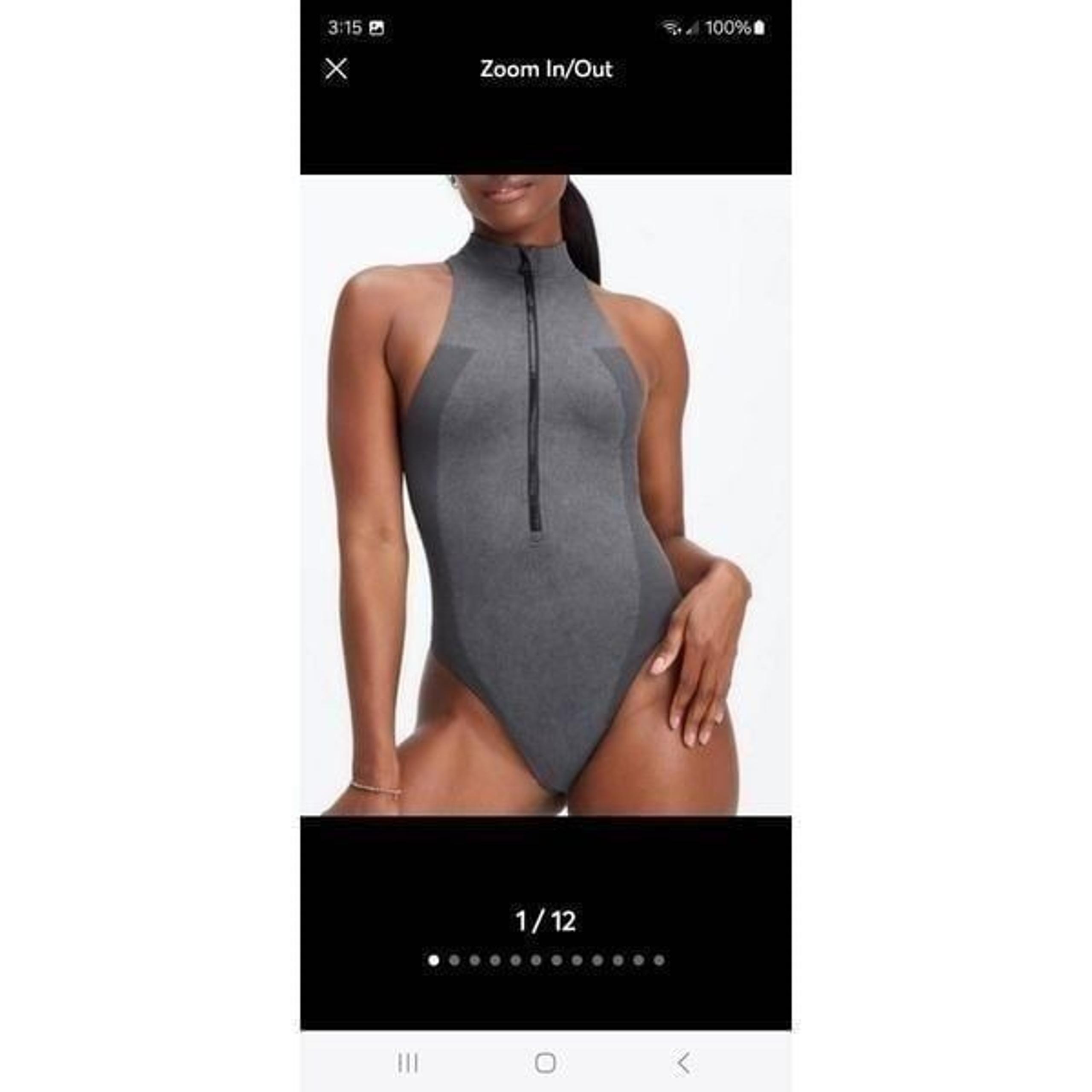 New Large Fabletics Arya Sleeveless Grey Bodysuit Hi Neck Maddie Ziegler Capsule