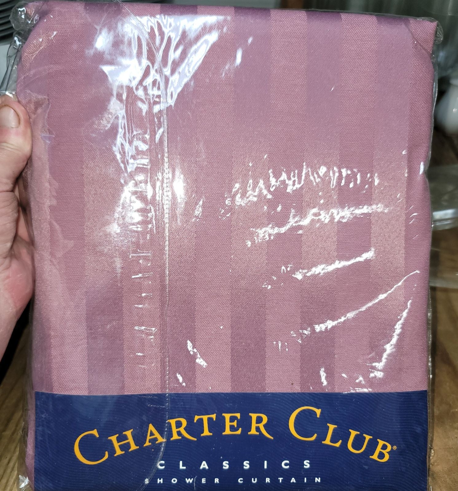NOS Damask Stripe pink Charter Club Shower CLASSIC Curtain Martex 6x8