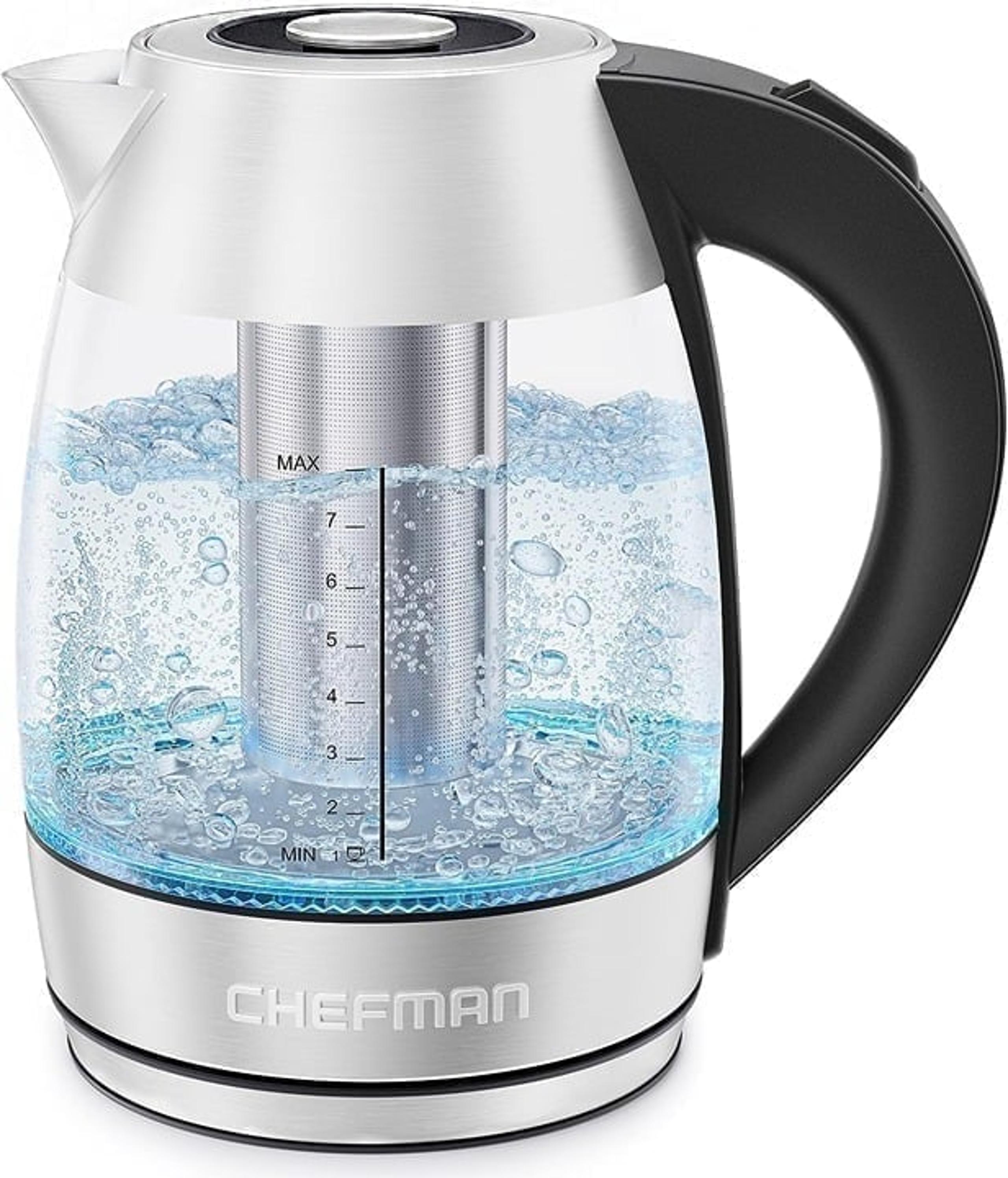 Chefman Electric Glass Kettle, Fast Boiling W/ LED Lights, Auto Shutoff & Boil