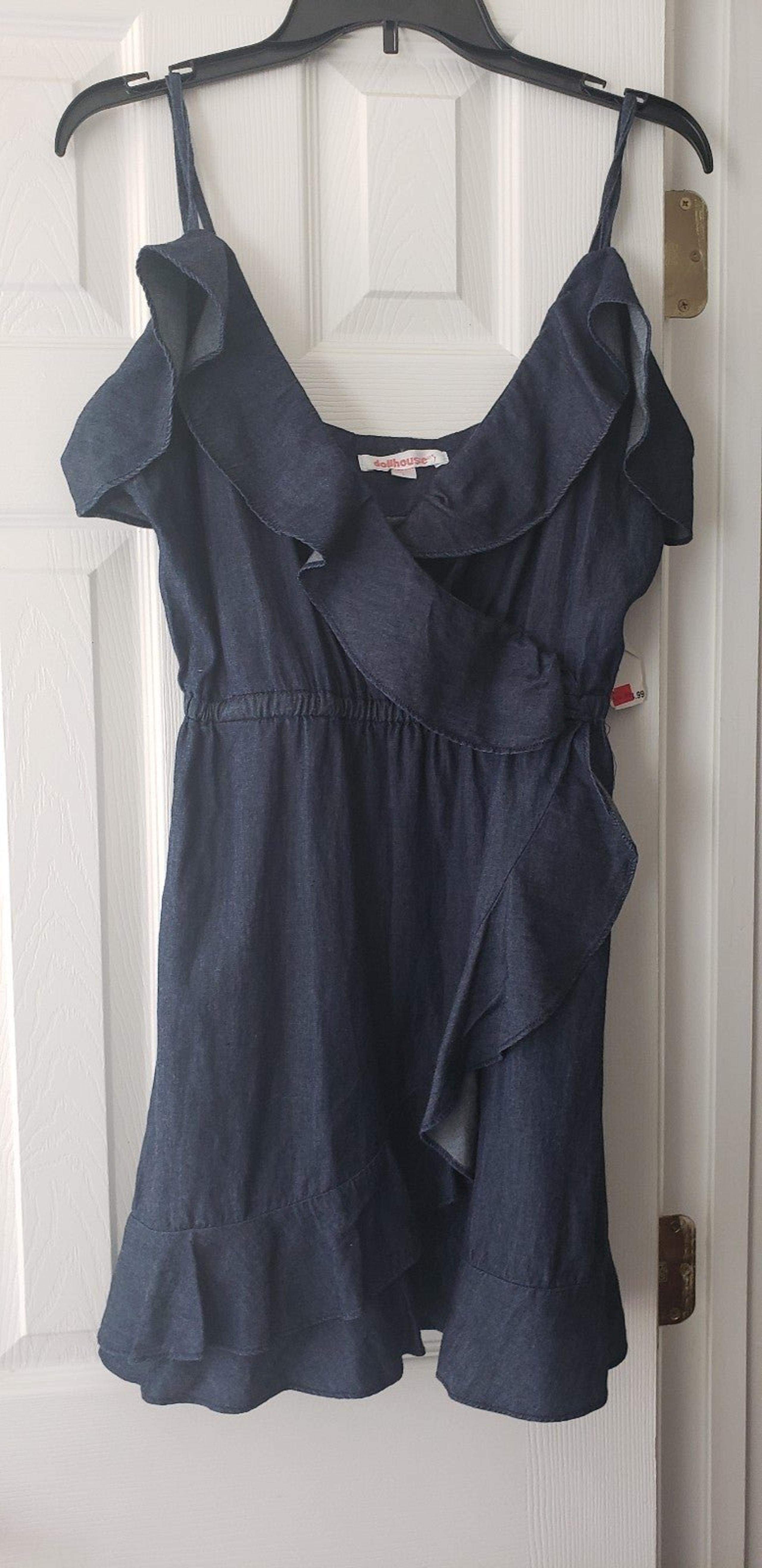Dollhouse Dark Chambray Blue Ruffle Dress
