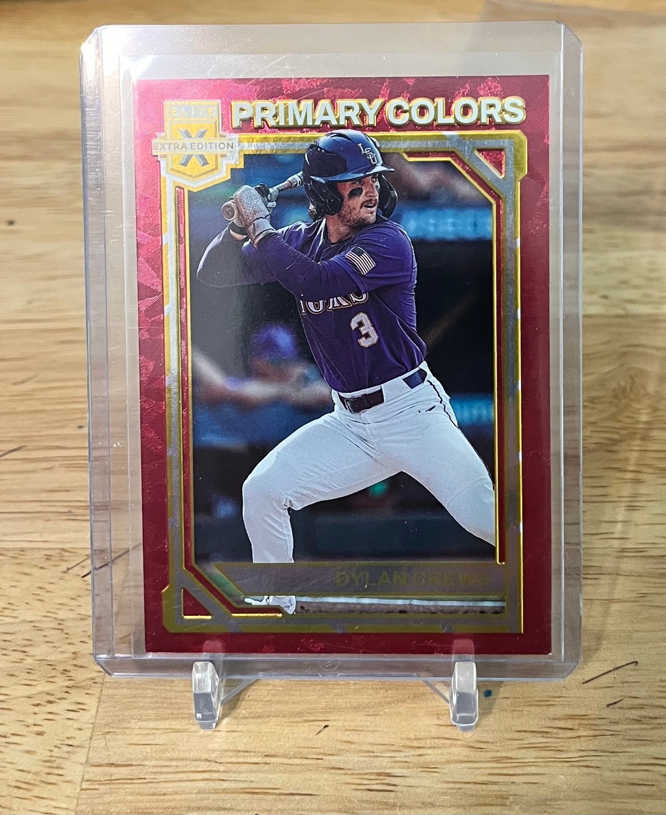2023 Elite Extra Edition PC-10 Dylan Crews Primary Colors GOLD JERSEY # 01/10