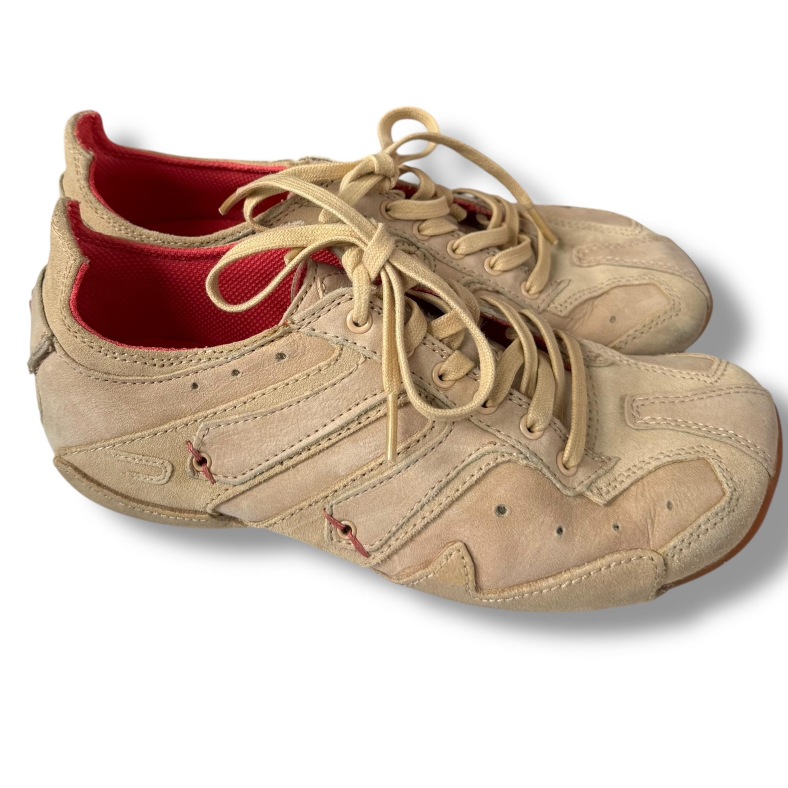 Vtg y2k tan beige square toe sneakers leather suede women 7.5 kashi shoes - DIESEL