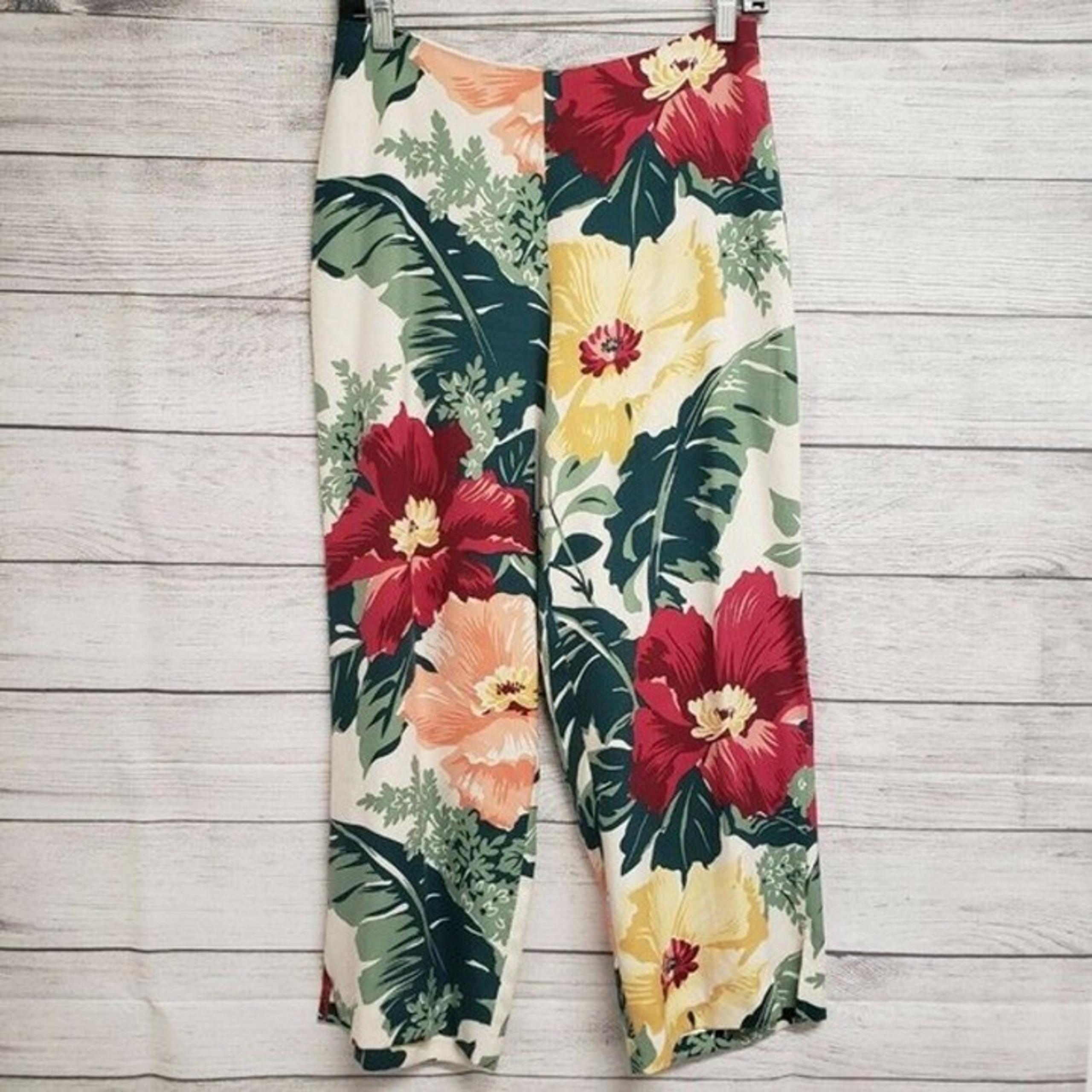 Tommy Bahama Womens Multicolor Floral Silk Hawaiian Mid Rise Cropped Pant Size 2