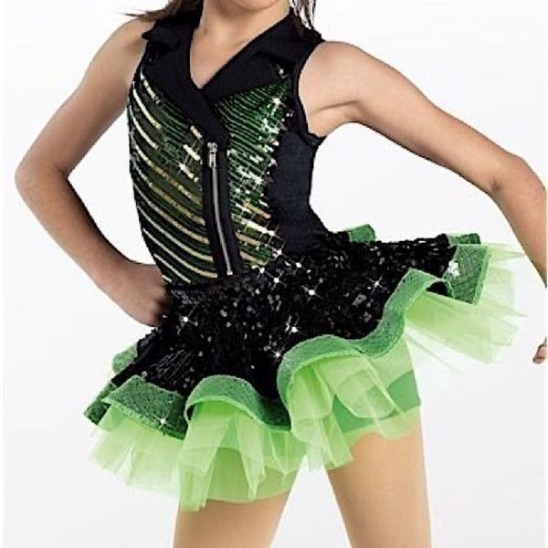 WEISSMAN Dance Costume neon green tutu Top Secret Personal Beeswax 13581 IC 7/8