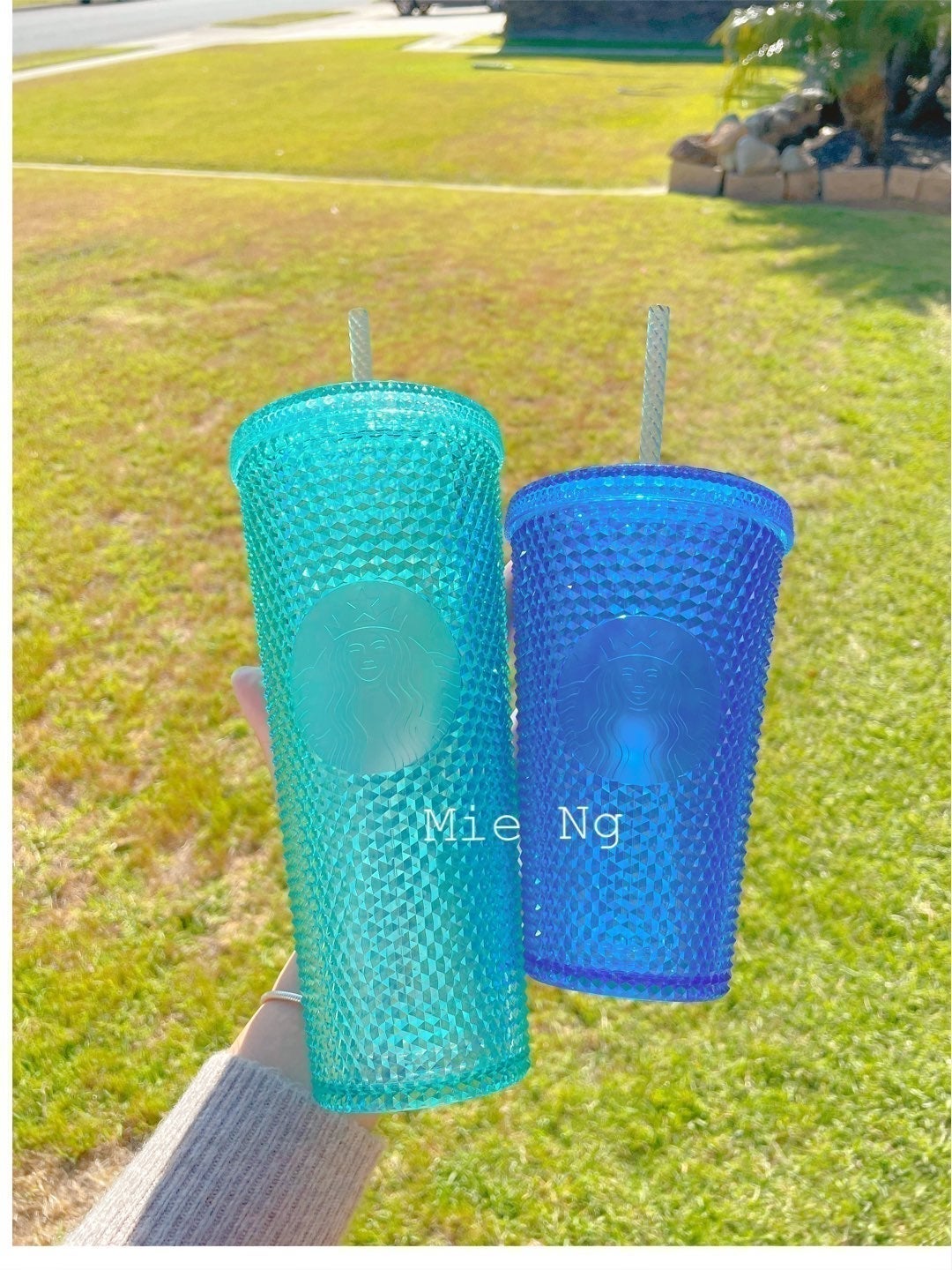 2 cups!! Starbucks Aqua studded tumbler venti size and Bumpy studded grande size