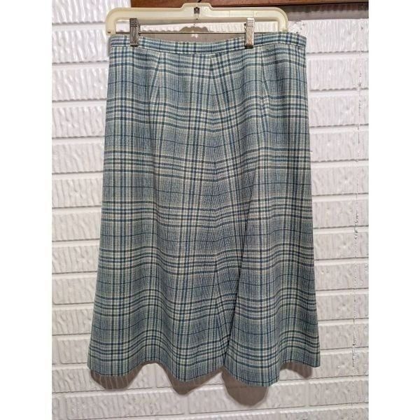 Pendleton Vintage Women's Teal & Cream Plaid Fully Lined A-Line Skirt Size 16