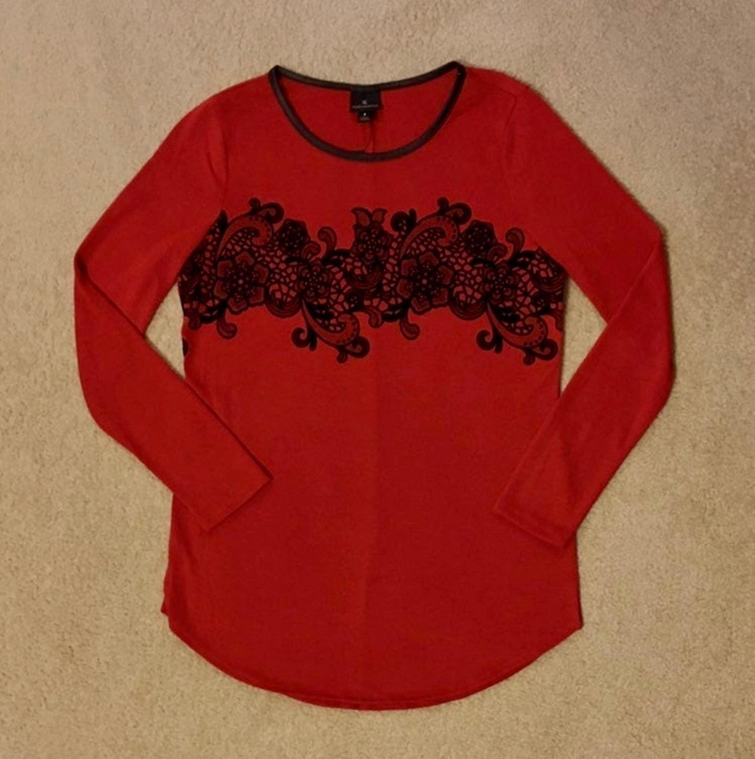 NWT Women’s Red Tunic Top With Black Accents