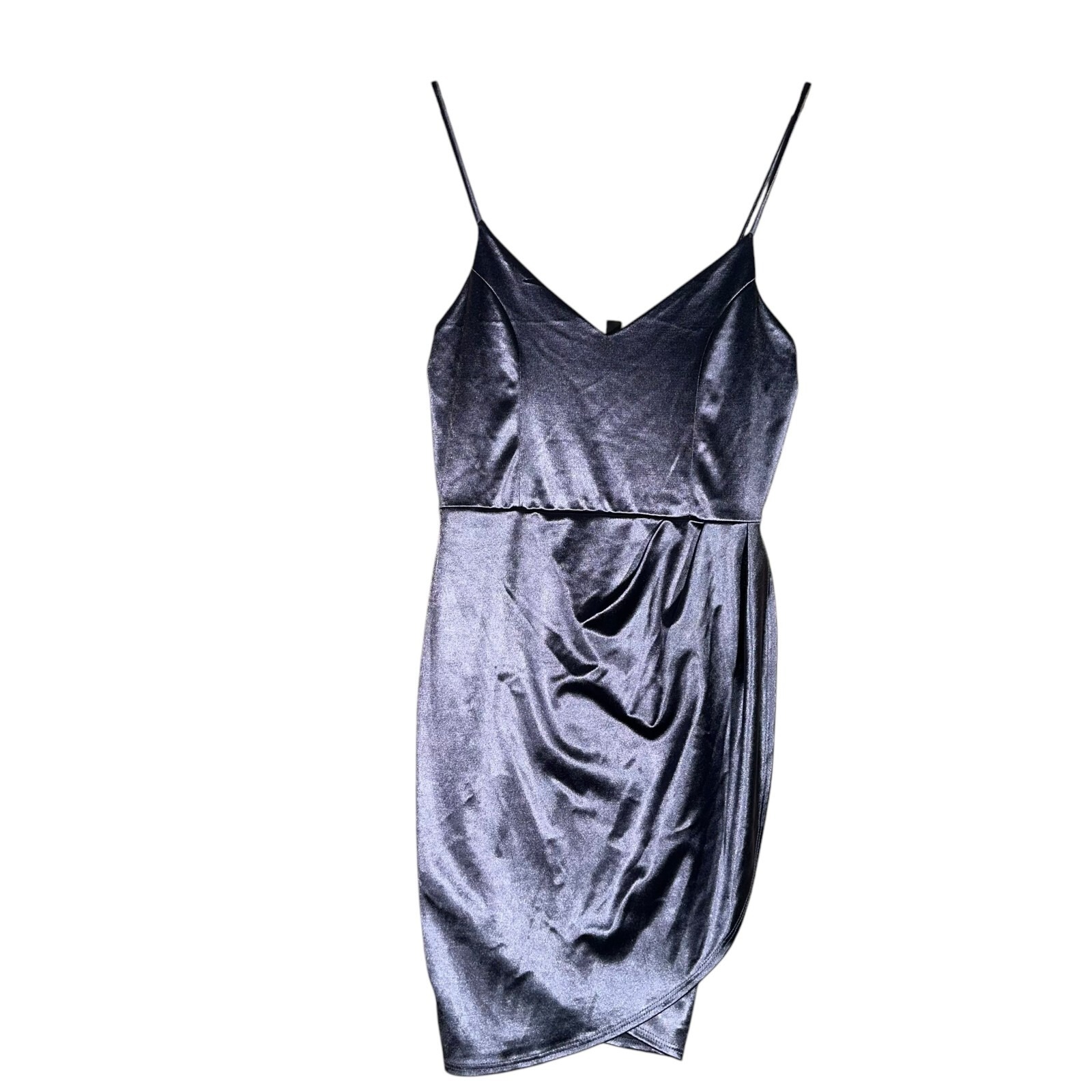 Lulus Faux Satin Faux Wrap Dress Womens Sz L Purple Spaghetti Pullover Spring