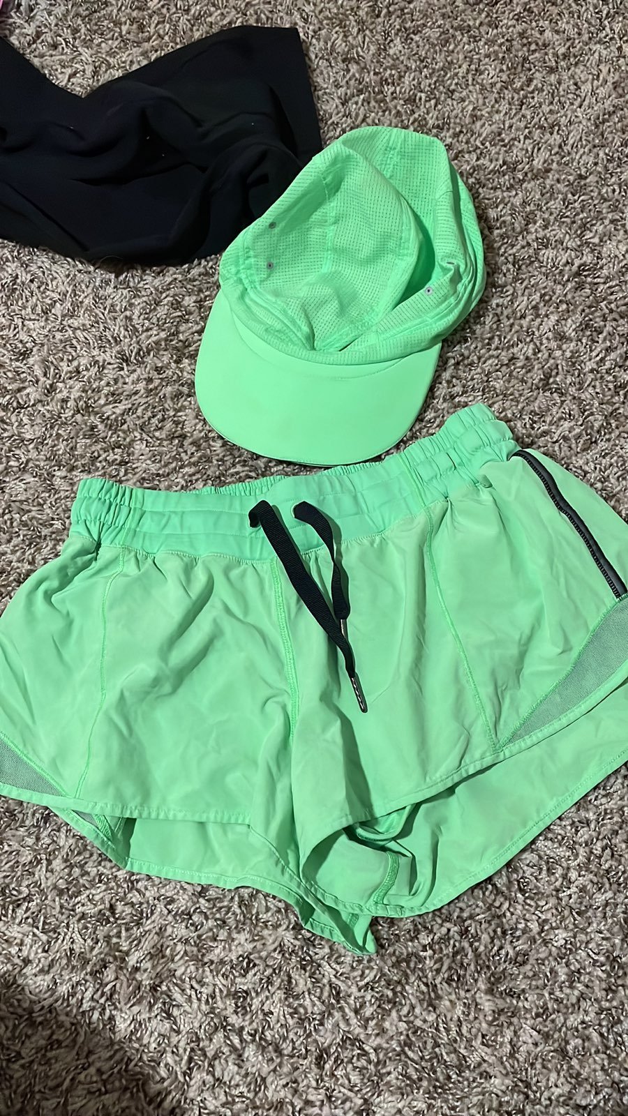 Lululemon lime green shorts and hat
