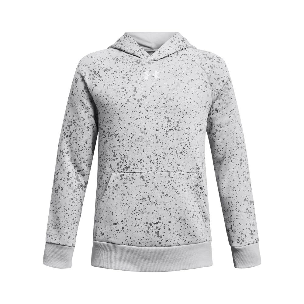 Under Armour Boys' Rival Fleece Printed Hoodie, (011) Mod Gray/White XL