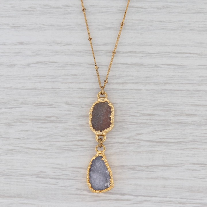New Nina Nguyen Druzy Quartz Stella Light Necklace Sterling Gold Vermeil 16-18