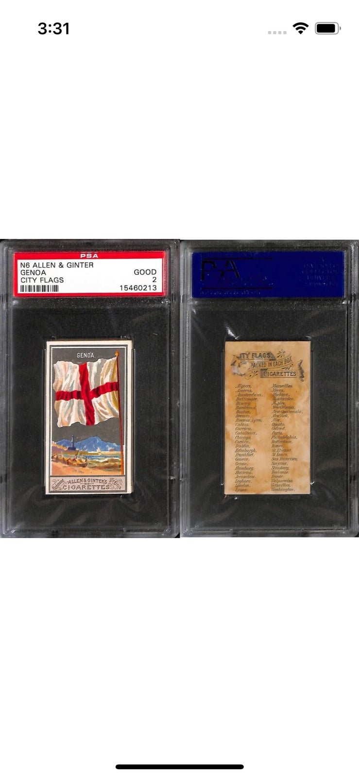 1888 N6 Allen & Ginter - Genoa ~ City Flags Card ( PSA GD/2 )