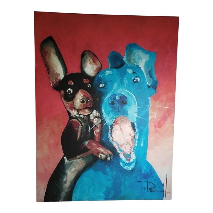 Smiling Dogs Canvas Art Sean Parnell “Chuck & Larry” 32.5x24x1.5 Painting Wall