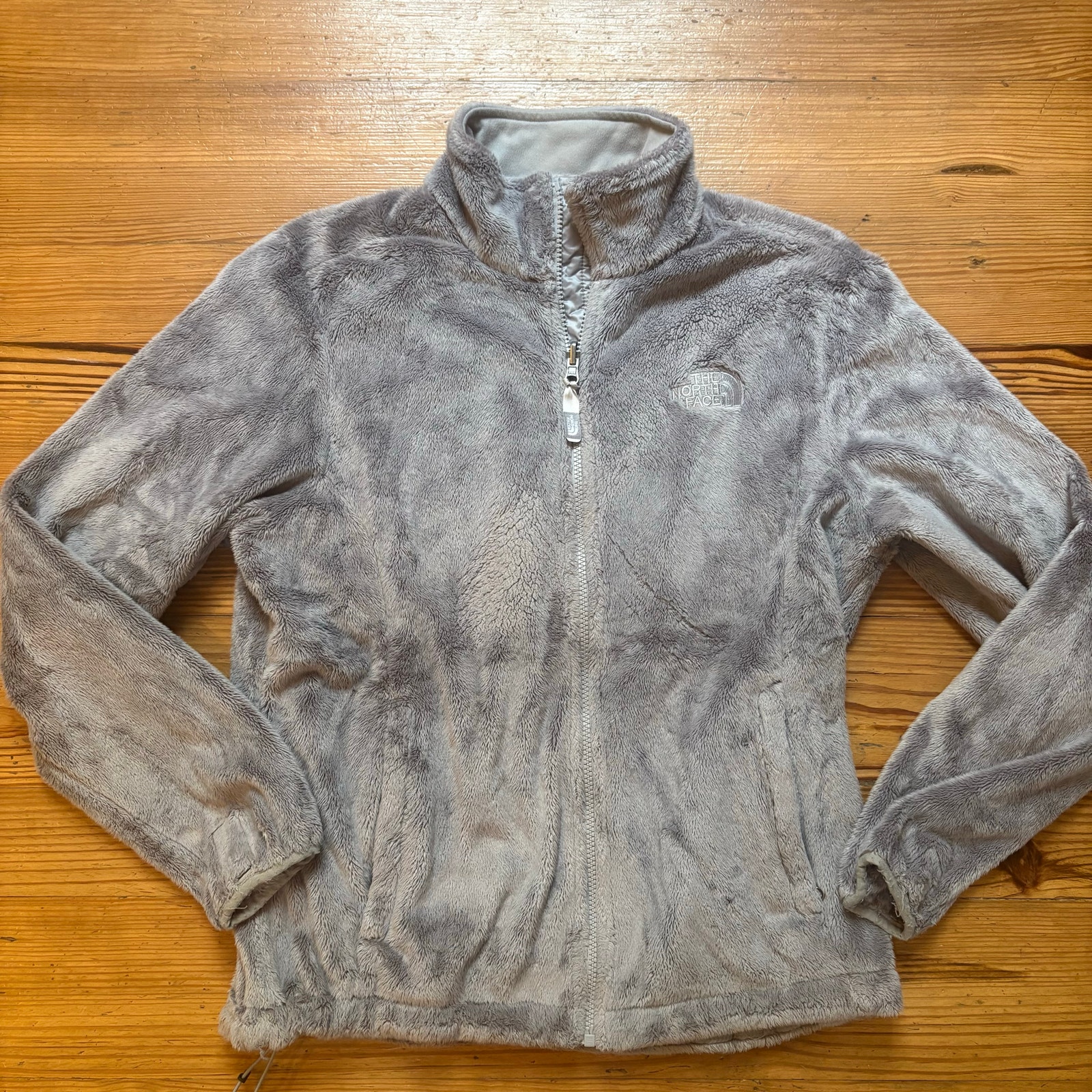 The North Face light gray fleece full zip womens sweater SIZE L