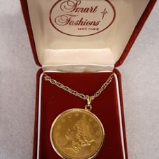 Vintage 1960s 14KT H.G.E. Faux Double Eagle Coin Replica Necklace