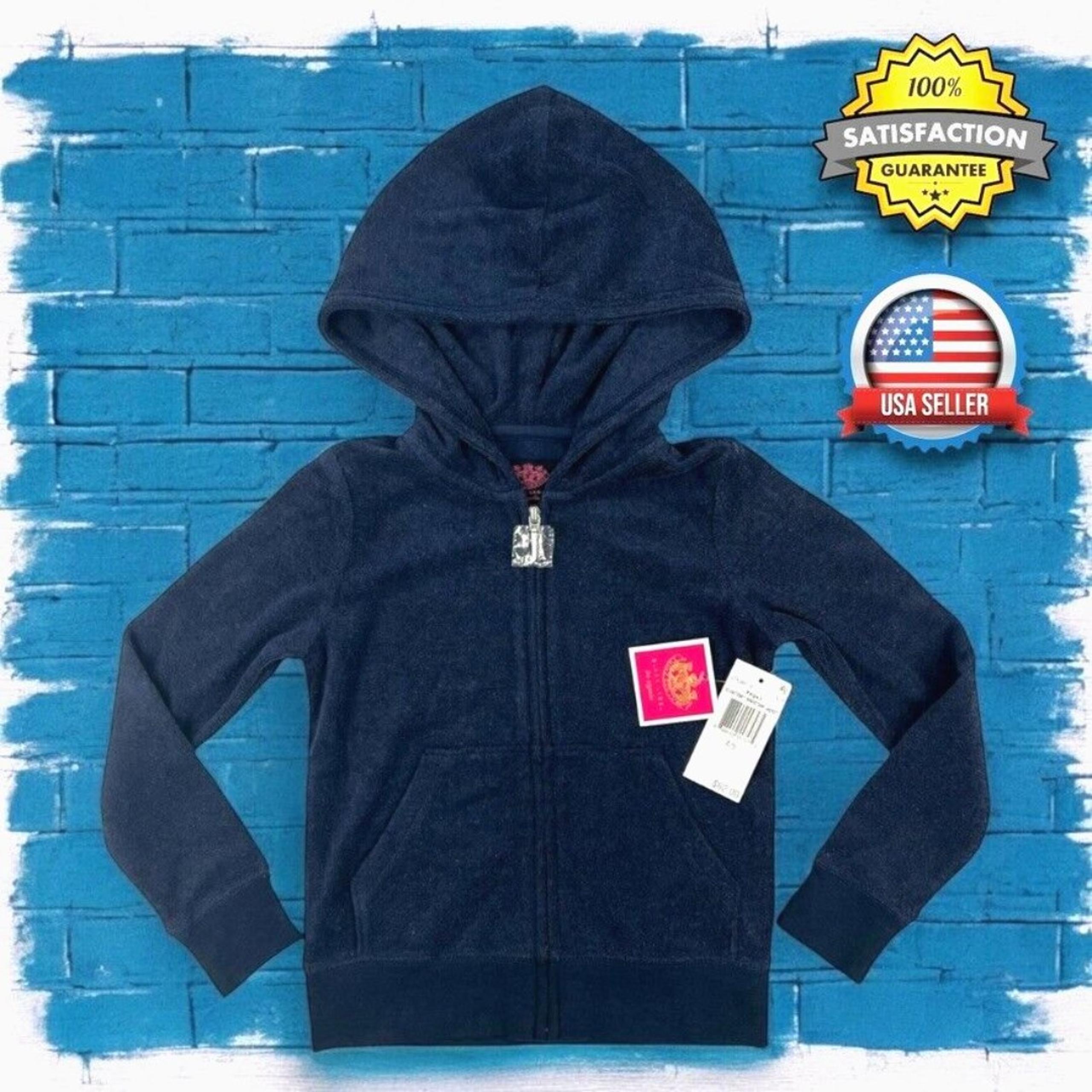 Girls Child Size 4/5 Juicy Couture Full Zip Hooded Jacket Dark Blue Microterry
