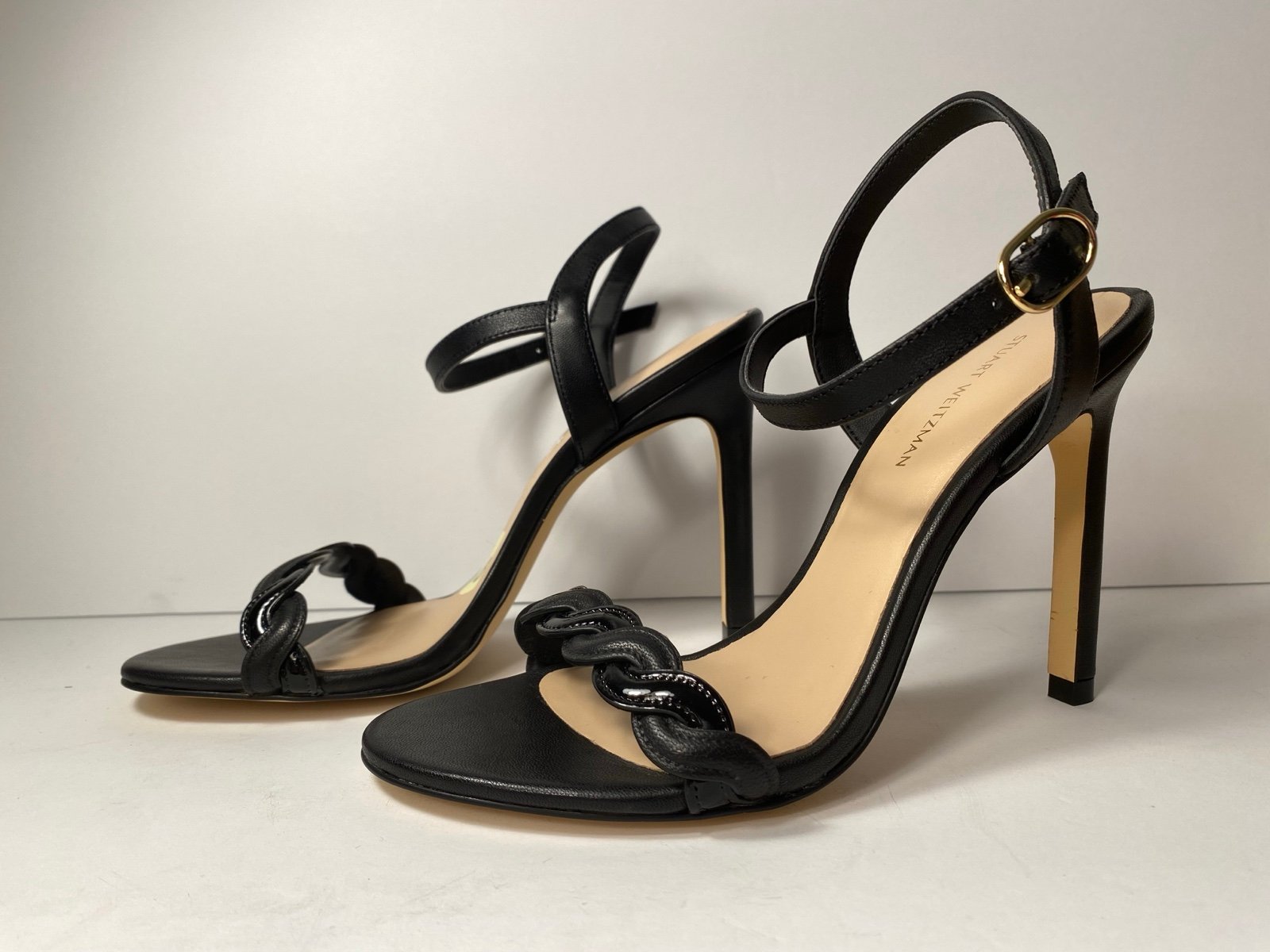 Stuart Weitzman twistie sandals heels leather black 6
