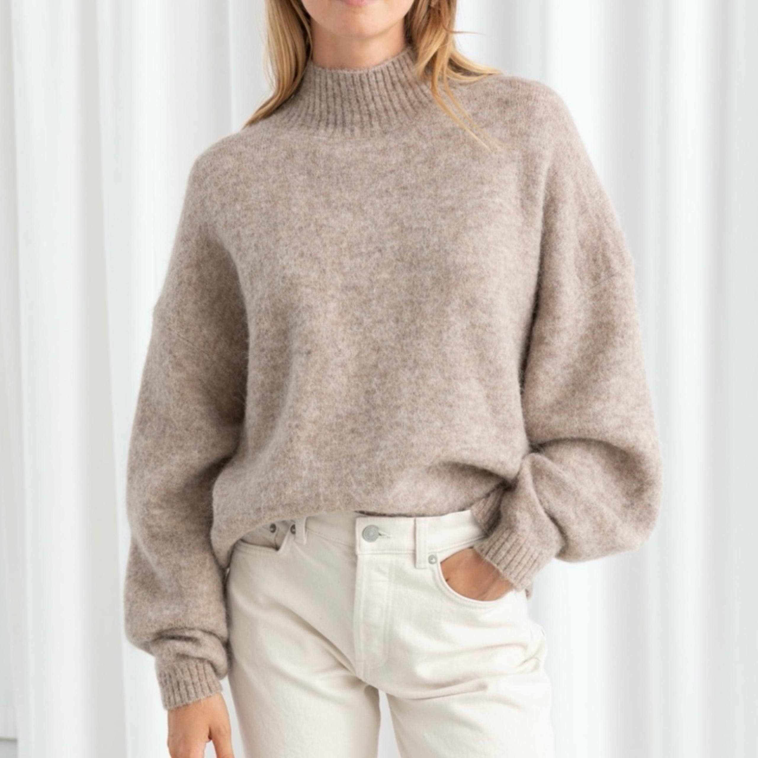 NWOT Other Stories Camel Tan Pullover Mock Neck Alpaca Wool Oversized Sweater