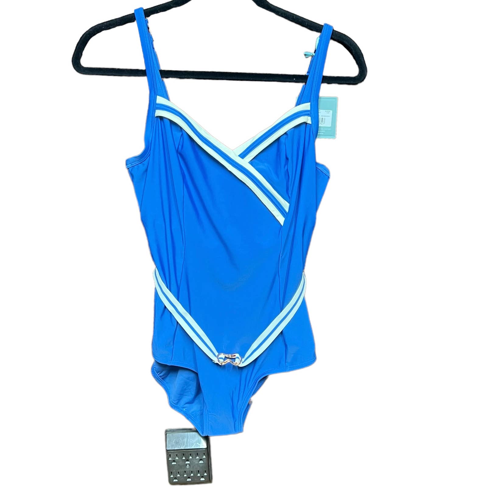 Panache Portofino Underwire One-Piece Swimsuit Denim Blue Ivory Size US 34E